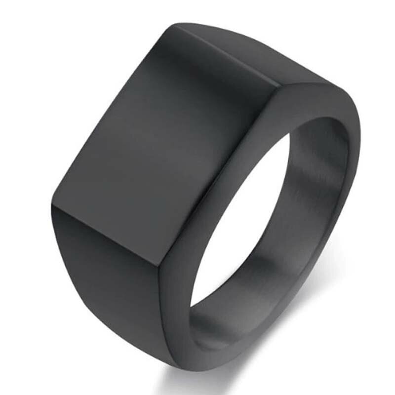 スリム印台型ステンレスリング / ブラック(VRR020) サイズ/18号/20号 シンプル 黒色 ハンコのような指輪 サージカルステンレス316L メンズ レ...