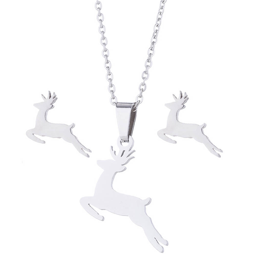 ディアー ステンレスネックレスとステンレスピアス 1ペアセット販売 両耳 アニマル 動物 鹿 シカ トナカイ プレゼント レディース メンズ 20G 20ゲージ...