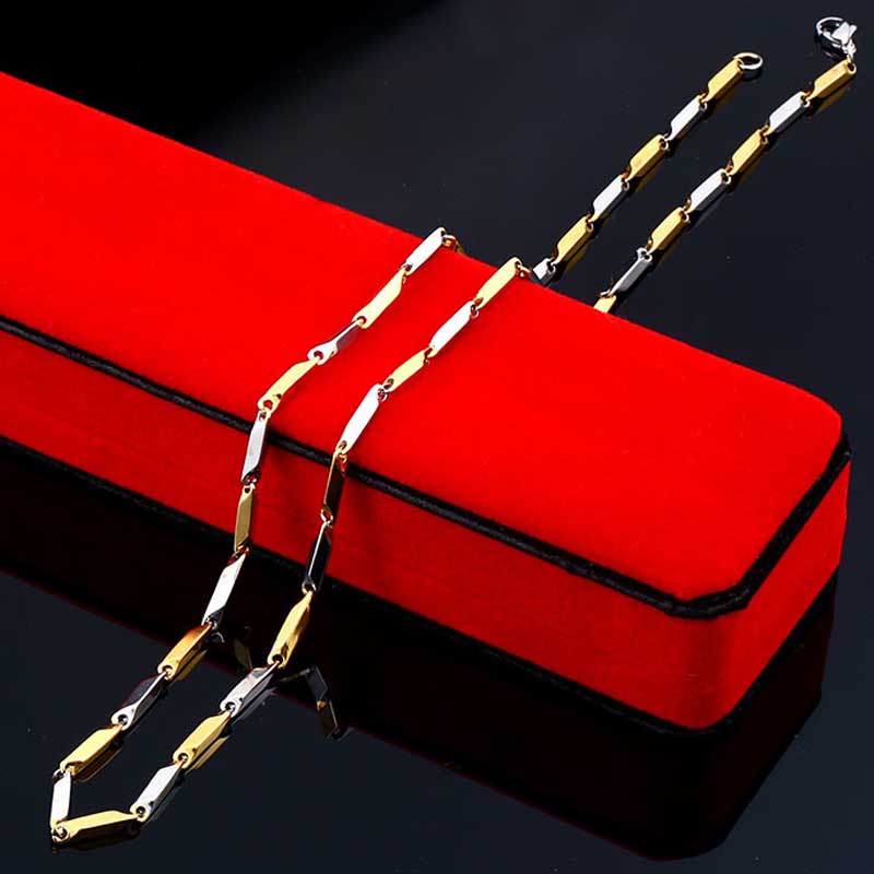 [サージカルステンレス316L製 ネックレスチェーン] ゴールドミックスグレイブストーンチェーン (太さ：2mm) 細め 細い スリム ステンレスチェーン チョーカー メンズ レディース プレゼント ギフト 男の人 女の人 銀色 シルバー 2ミリ 2.0mm おしゃれ 鎖 クサリ 金色 2色