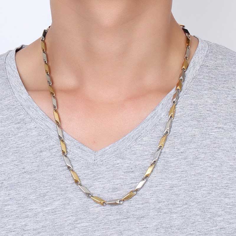 [サージカルステンレス316L製 ネックレスチェーン] ゴールドミックスグレイブストーンチェーン (太さ：2mm) 細め 細い スリム ステンレスチェーン チョーカー メンズ レディース プレゼント ギフト 男の人 女の人 銀色 シルバー 2ミリ 2.0mm おしゃれ 鎖 クサリ 金色 2色