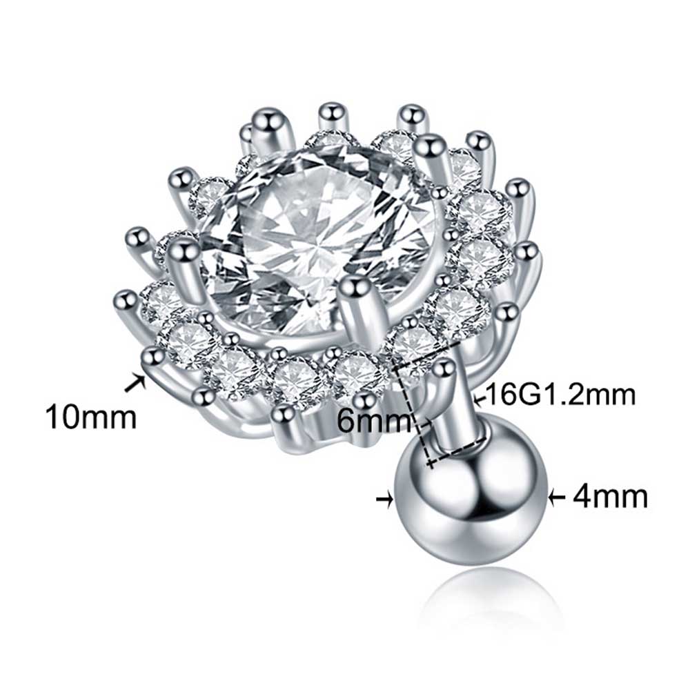 [16G ボディピアス ストレートバーベル] ビッグクリスタルフラワー ヘリックス 16...