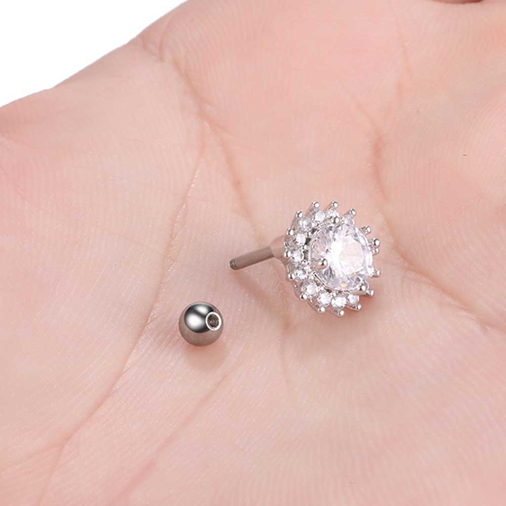 [16G ボディピアス ストレートバーベル] ビッグクリスタルフラワー ヘリックス 16...