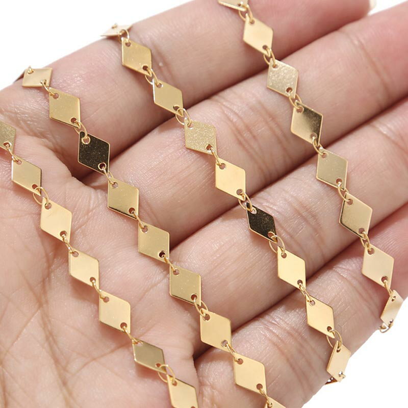 ダイヤゴールドステンレスチェーン 10cm単位 金色 金メッキ ひし形 菱型 スクエア 四角形 人気 DIY ネックレス ブレスレット アンクレット パーツ 量...