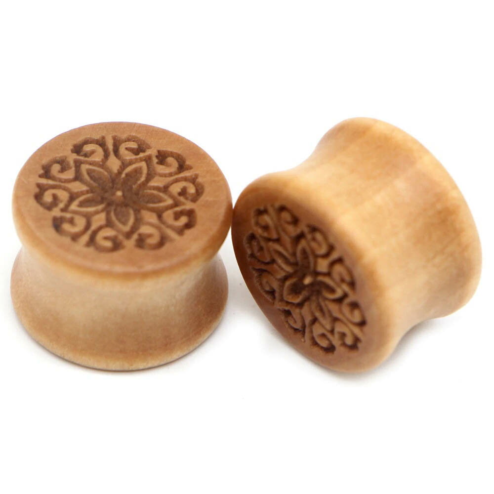 [00G 12mm 14mm ボディーピアス] トライバルフラワー ウッドプラグ ボディピアス 00ゲージ 10mm 12.0mm 12ミリ 1/2 14.0mm 14ミリ 木製 金属アレルギー対応 天然素材 ダブルフレア メンズ レディース ホール系 拡張 プレゼント ギフト 男 女 花 かっこいい 透かし