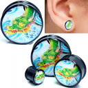 楽天ピアス専門ショップGreen Piercing[アクリル プラグ ボディピアス ] グラフィック龍プラグ 1個販売 ボディピアス 金属アレルギー対応 メンズ レディース ダブルフレア プラスティック プラスチック 樹脂 黒色 ブラック ドラゴン 竜 恐竜 コスプレ 面白い おもしろい ハロウィン 仮装 人気 かっこいい