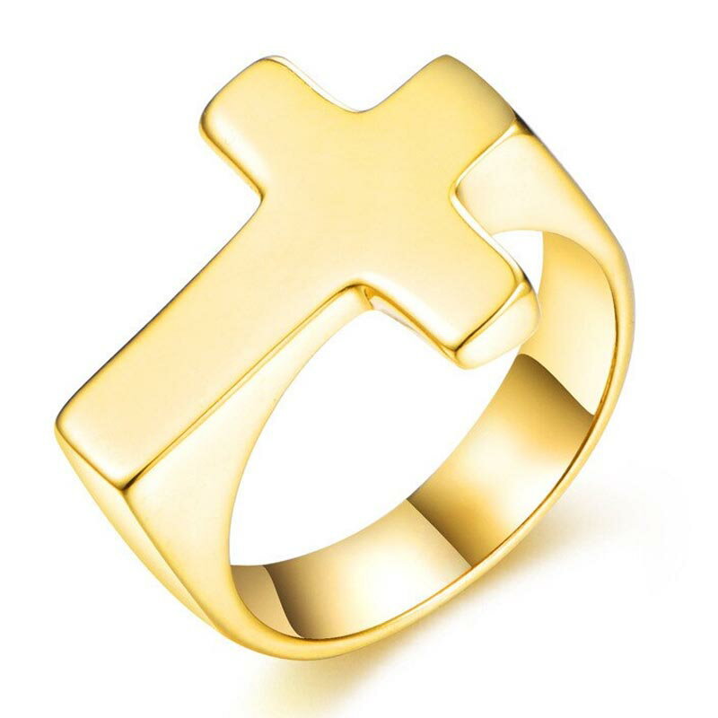 ゴールドサーベルクロスステンレスリング(ERG008)サイズ/28号 十字架 おもしろい 面白い 縦に 金色 指輪 サージカルステンレス316L製 プレゼント ...