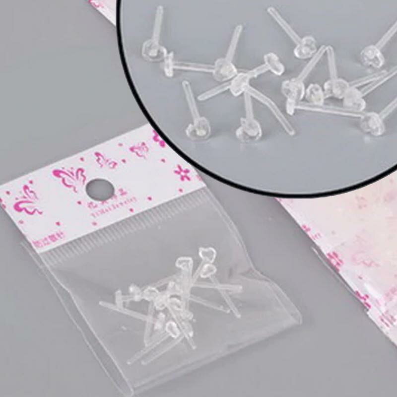 透明 ハート アクリルピアス ポスト / 10個セット 可愛い 透明ピアス メンズ レディース 金属アレルギー対応 キャッチピアス スタッドピアス プラスティッ...