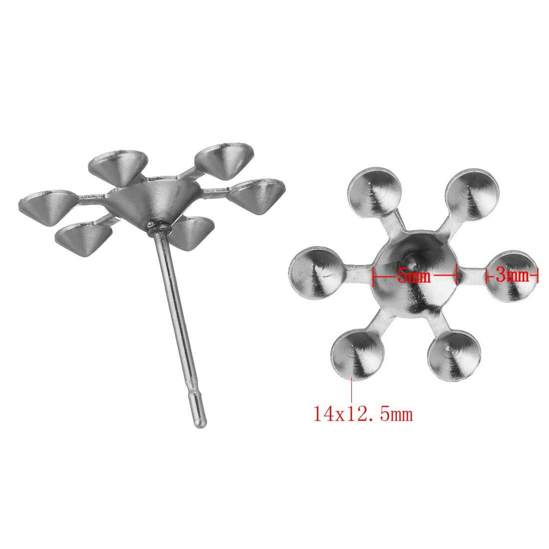 スノークリスタル型 台座ステンレスDIY用スタッドピアス 1個販売 22G 22ゲージ ステンレスピアスパーツ キャッチピアス ポスト 天然石用 丸石用 丸いビ...