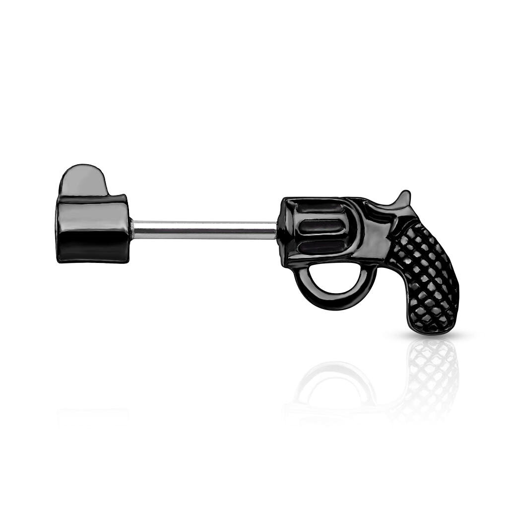 ピアス専門ショップGreen Piercingの[14G ユニーク ボディピアス] 拳銃 ストレートバーベル ニップルピアス 14ゲージ サージカルステンレス316L メンズ レディース ボディーピアス 乳首 ヘリックス 軟骨 アンテナ 人気 男性 女性 ガン 銃 ピストル ゴールド ブラック シルバー 金色 銀色 黒色 プレゼント｜アングル3