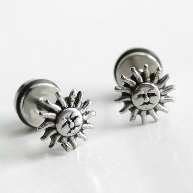 [ボディピアス 16G] 太陽 ストレートバーベル ボディピアス 16ゲージ 軟骨 ヘリックス 耳 ボディーピアス トラガス ダイス ロック コンク メンズ レディース ステンレス サン エスニック フェイクボディピアス プラグ型 ネジ ボヘミアン 細い 1.2mm アジアン 夏休み サマー