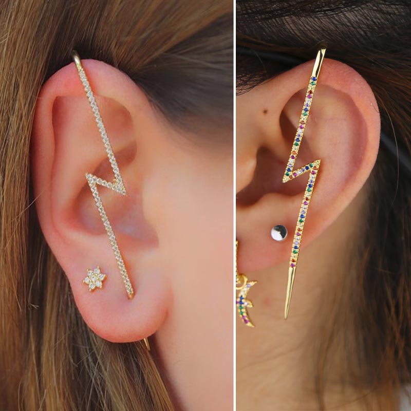 サンダーステッキイヤーカフ 1個販売 片耳用 ノンホール イヤリング イヤーフック メンズ レディース 男 女 インダストリアル風 おしゃれ ゴールド 金色 ク...