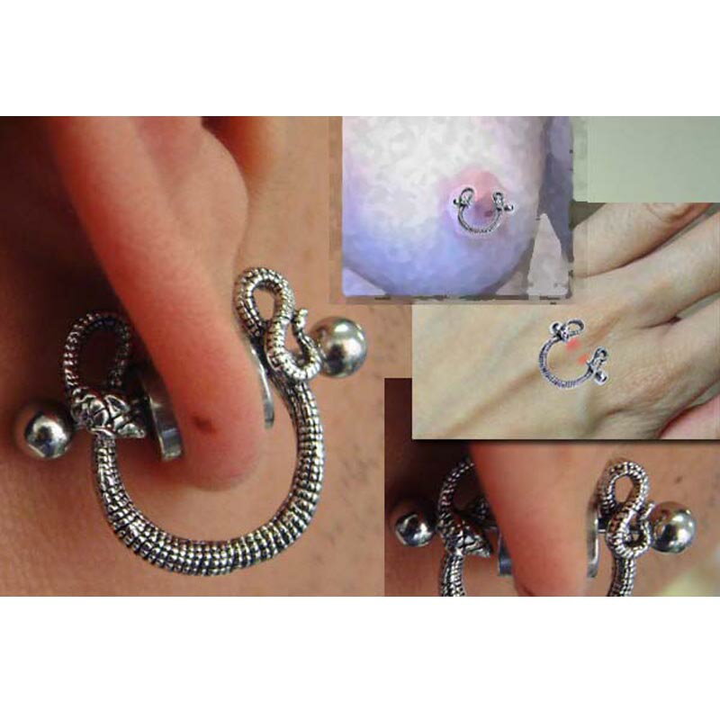 [ 14G ニップル ヘリックス ] ナーガ ストレートバーベル チャーム 14ゲージ 軟骨 乳首 胸 耳 乳輪 ボディピアス メンズ レディース サージカルステンレス316L ボディーピアス ヘビ へび スネイク スネーク 蛇 シールド 面白い おもしろ ハロウィン 別売り16Gに変更可能