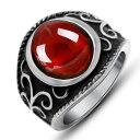 パルメットレッドストーンステンレスリング(RCZ124)サイズ/15号/18号/20号/23号/26号/28号 赤色 ルビー風 天然石風 ストーン おしゃれ 指...