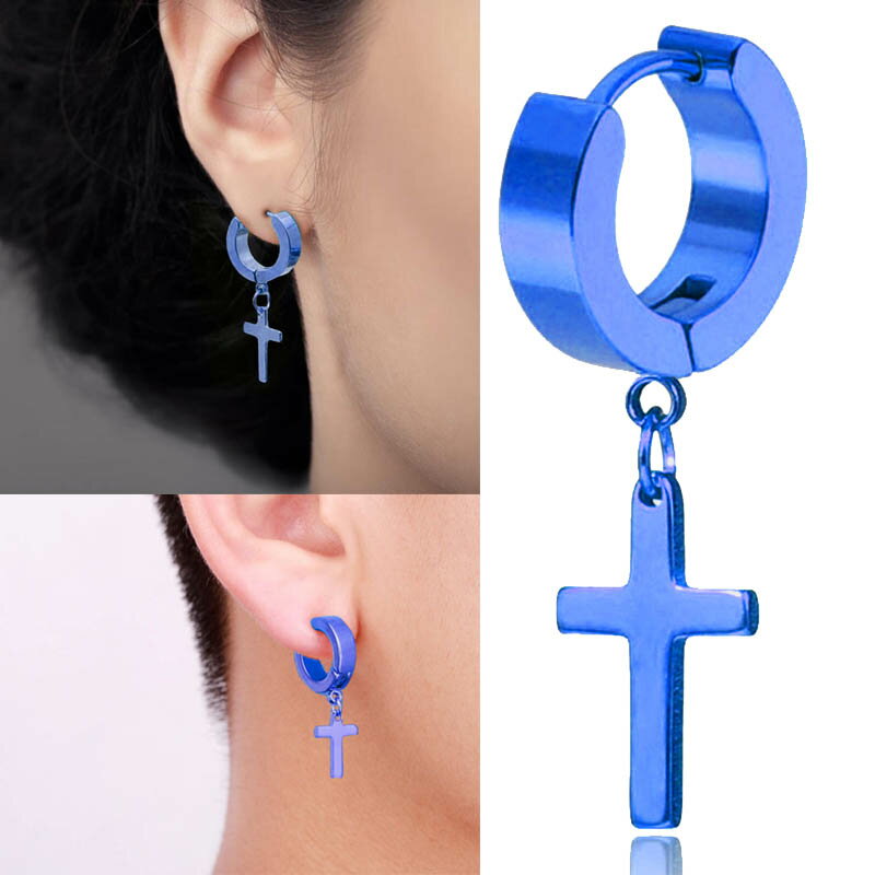 樂天商城 - ロザリオチャームフープピアス （ブルー） 1個販売 クロス 十字架 揺れる 青色 18G 18ゲージ 耳 軟骨 リングピアス ステンレスピアス メンズ レディース ペア 揺れる チャーム 彼氏 彼女 シンプル 結婚式 パーティ ペアルック プレゼント 人気 おしゃれ かっこいい