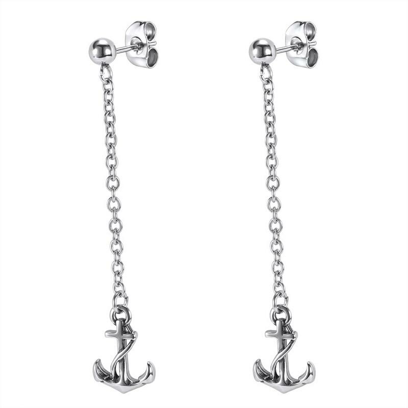 アンカーロングチェーンステンレスピアス 1個販売 片耳用 20G 20ゲージ メンズ レディース 耳 軟骨 ス..