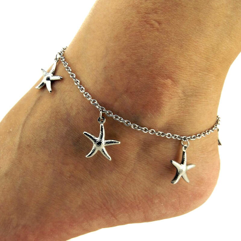 スターフィッシュチャームアズキチェーン ステンレスアンクレット 足首 ブレスレット メンズ レディース 腕輪 アームレット 手首 揺れる 彼氏 彼女 男性 女性...