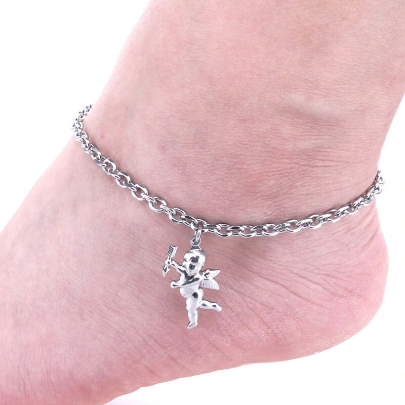 ペンダントエンジェルチャームアズキチェーン ステンレスアンクレット 足首 ブレスレット メンズ レディース 腕輪 アームレット 手首 揺れる 彼氏 彼女 男性 ...