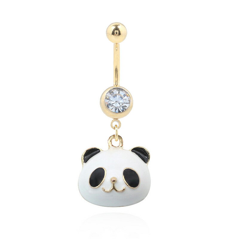 [14G ヘソピアス ボディピアス] バラエティーパンダ へそピアス 14ゲージ 臍ピアス メンズ レディース ボディーピアス サージカルステンレス316L 金色 動物 アニマル 金メッキ ゴールド 金色 可愛い かわいい キュート クリスタル ジルコニア 揺れる チャーム バナナバーベル