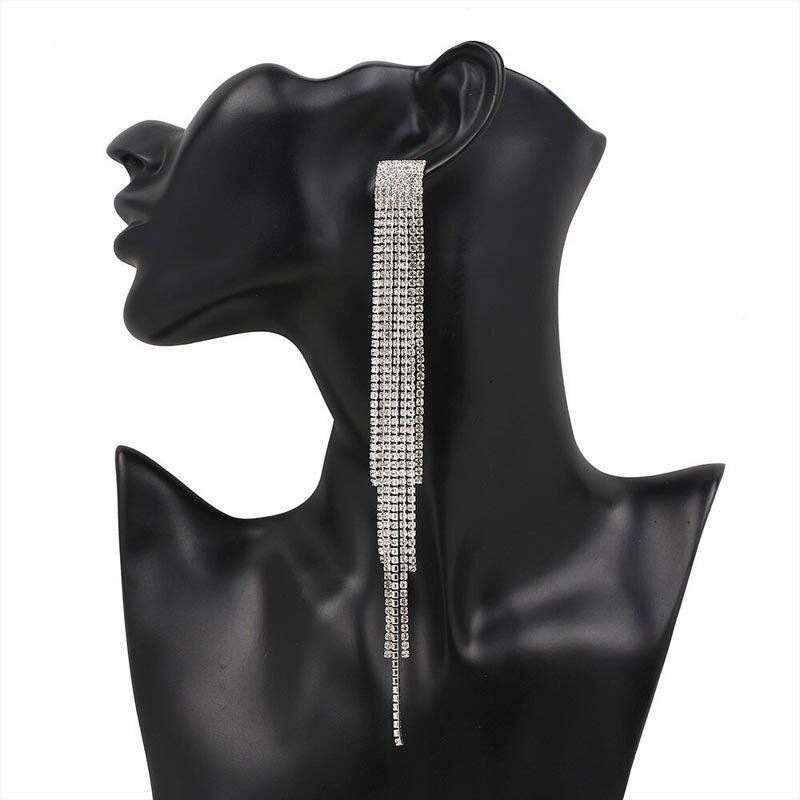 Rakuten - ロングシャワー クリスタルウエディングジュエリーピアス 1ペア シルバー 結婚式 新婦 結婚式 披露宴 衣装 長い 揺れる ジルコニア ラインストーン レディース プレゼント 20G 20ゲージ 女性 ドレス 舞台 ブライダル プリンセス 花嫁 セブンライン 7本 キャッチピアス