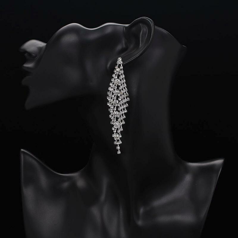 트렌즈 크리스탈 웨딩 쥬얼리 피어싱 1 페어 실버 결혼식 신부 결혼식 피로연 의상 긴 흔들리는 지르코니아 라인 스톤 레이디스 선물 20 G 20 게이지 여성 무대 신부 신형 다이아몬드 타입