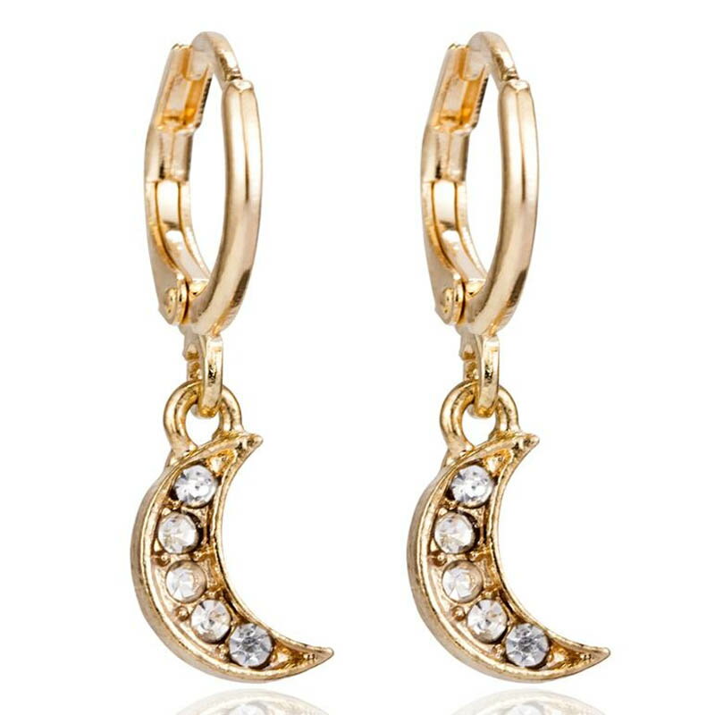 パベムーンゴールドリングピアス 1ペア販売 ゴールド 金色 ゴールドメッキ フープピアス チャーム メンズ レディース プレゼント ギフト 20G 20ゲージ 結婚式 入学式 卒業式 揺れる 男の人 女の人 両耳用 軟骨 ヘリックス 夏 秋 冬 春 三日月 クリスタル ラインストーン