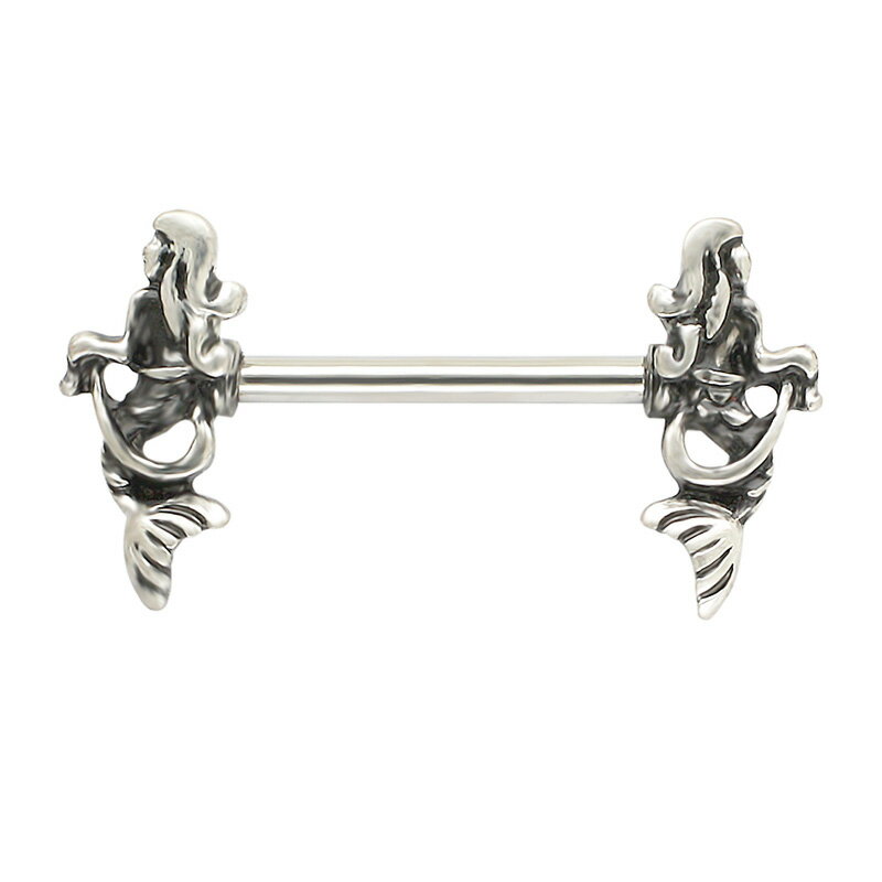 [14G おもしろ ボディピアス] マーメイド ストレートバーベル ニップルピアス 14ゲージ サージカルステンレス316L メンズ レディース ボディーピアス 乳首 ヘリックス 軟骨 アンテナ 人気 男性 女性 人魚 14g マーメード おしゃれ 男性 女性 プレゼント ギフト 大人 アダルト