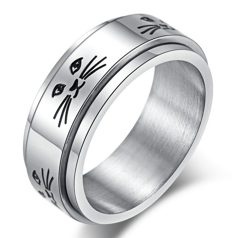 キャットフェイススピンステンレスリング(STR011)サイズ/19号/21号 猫 ねこ ネコ アニマル 動物 指輪 サージカルステンレス316L メンズ レディ...