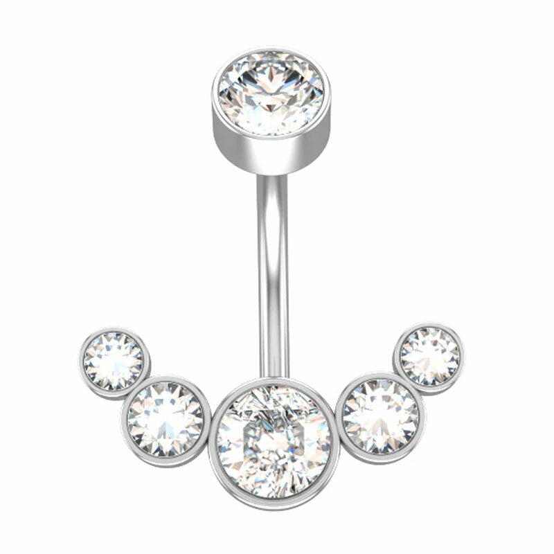 [14G ボディピアス 逆ネジ 臍ピアス] ファイブクリスタル ヘソピアス へそピアス 1...
