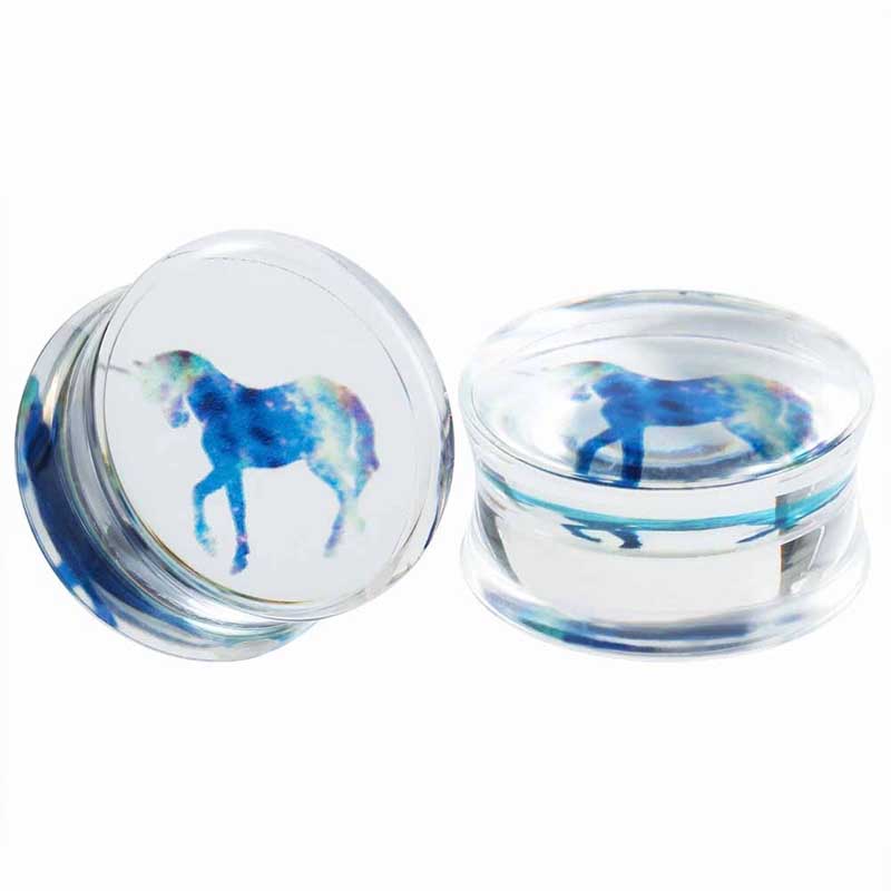[透明 アクリルプラグ ボディピアス 0G 00G 12mm] 3Dユニコーン樹脂プラグ ボディーピアス /1個販売 ダ..