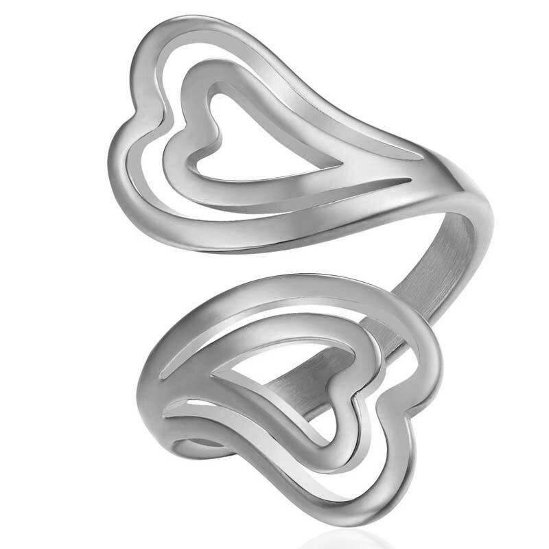オアシスハートステンレスリング(RAH050)サイズ/12号/13号/14号/15号/16号/17号/18号/19号/20号 フリーサイズ 指輪 サージカルステンレス316L メンズ レディース ペアリング プレゼント 結婚 婚約 記念日 おしゃれ 人気 ダブル 2個 可愛い 彼女 女性 シルバー 銀色