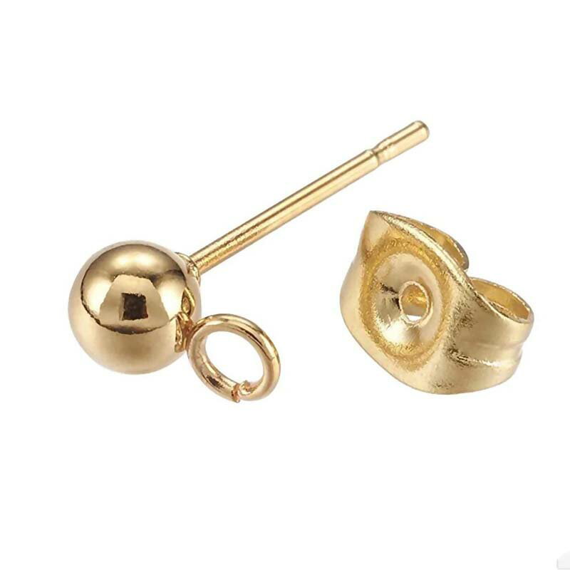 4mmゴールドボールチャームステンレスDIY用スタッドピアス(キャッチ付き) 1個販売 サージカルステンレス316 ステンレスピアス パーツ キャッチピアス 金...