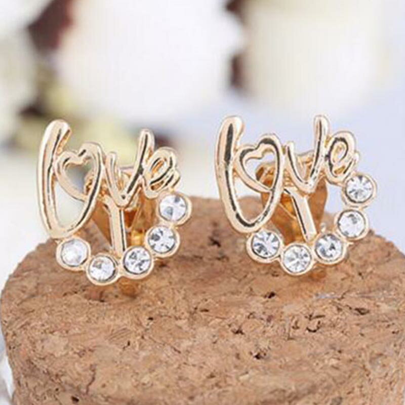 ラブクリスタルメッセージイヤリング(1ペア) 両耳 ゴールド 金色 メンズ レディース 女性 母の日 女の人 大きい フェイクピアス はさむ 結婚式 発表会 入...