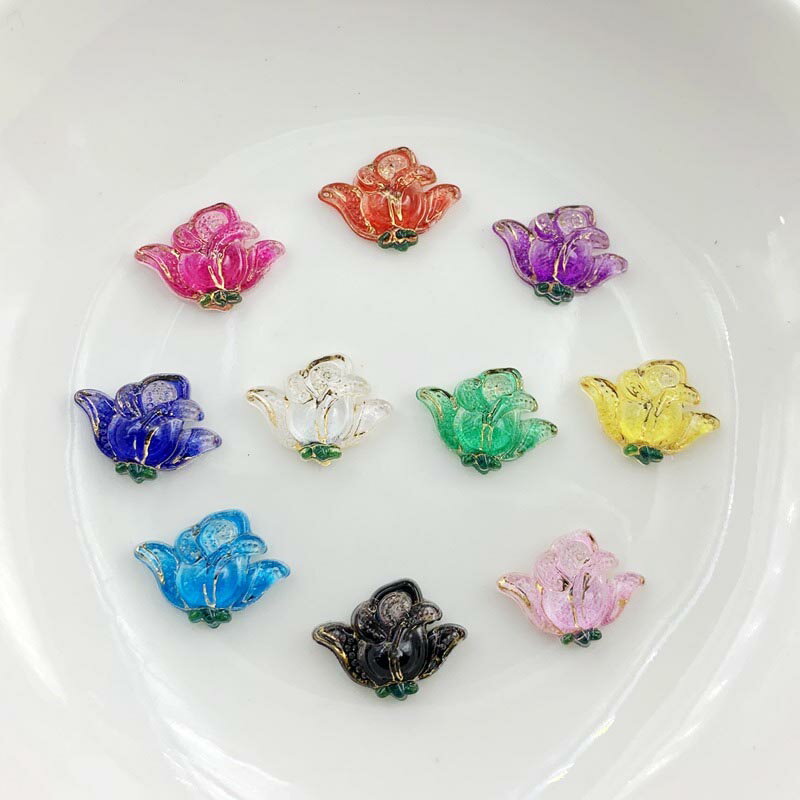 10mmx13mm フラワーローズアクリルパーツ/10個アソート 薔薇 花 バラ 紫色 緑色 黄色 青色 ピンク色 人気 クラフト用 DIY用 爪 メンズ レデ...