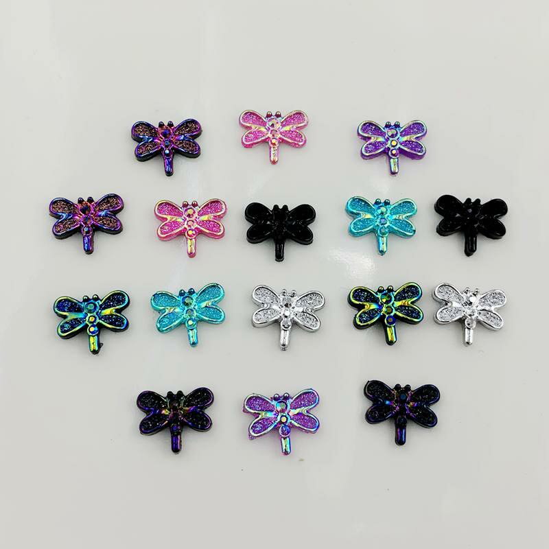 9mmx12mm ラメトンボアクリルパーツ/10個アソート キラキラ 蜻蛉 とんぼ 紫色 緑色 黄色 青色 ピンク色 人気 クラフト用 DIY用 爪 メンズ レ...