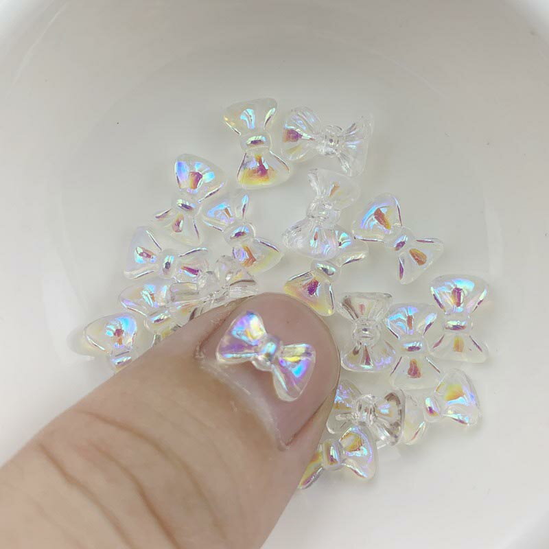 9mmx6mm レインボーリボンアクリルパーツ/10個アソート 虹色 マルチカラー 蝶ネクタイ 人気 クラフト用 DIY用 爪 メンズ レディース フラットパー...