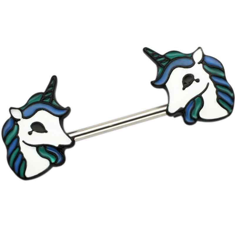 [14G 人気 ボディピアス] ユニコーン ニップルピアス ストレートバーベル 14ゲージ サージカルステンレス316L メンズ レディース ボディーピアス 乳首 ヘリックス 軟骨 アンテナ プレゼント 流行 天馬 ペガサス 一角獣 可愛い 女性 男性 おしゃれ プレゼント エナメルカラー