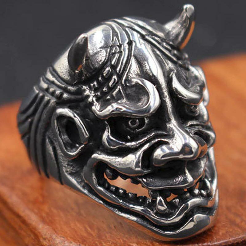 鬼ステンレスリング(PMT058) サイズ/32号 オニ 般若 節分 鬼瓦 不気味 コスプレ お化け 立体 面白い おもしろ 指輪 サージカルステンレス316L...