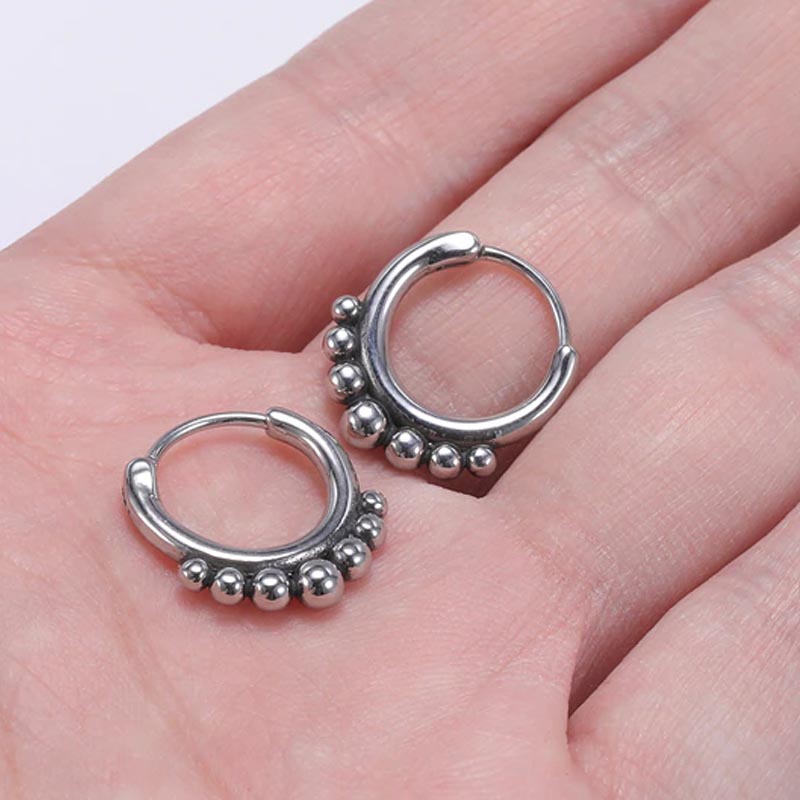 エスニックボール フープピアス 1個販売 リングピアス シルバー 銀色 18G 18ゲージ...