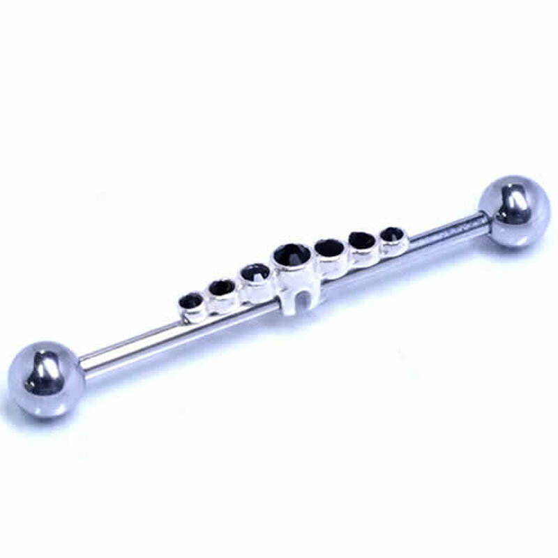 [16G インダストリアル用 ボディピアス ] トランジット ストレートバーベル 16ゲージ ボディーピアス サージカルステンレス316L メガバーベル メンズ レディース ロングバーベル 軟骨 つなぐ ジルコニア ラインストーン 長いバーベル 7連 7個 ジュエル 黒色 青色 繋ぐ