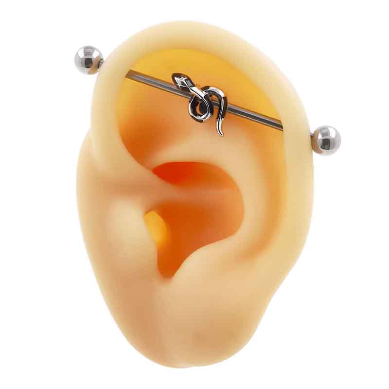 [14G ロングバーベル 長いストレートバーベル ボディピアス] ブラックスネイク インダストリアル ボディーピアス 14ゲージ 14g メンズ レディース サージカルステンレス316L メガバーベル 繋ぐ つなぐ 軟骨 耳 ヘリックス 黒色 ヘビ へび 蛇 スネーク 人気 おしゃれ 贈り物