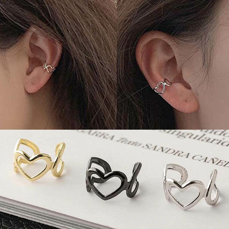 トリプルハートイヤーカフ/1個販売 3連 3個 オープンハート イヤリング イヤークリップ フェイクピアス 耳 軟骨 ブラック 黒 シルバー 銀 ゴールド 金 ...