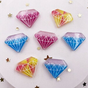 カラフルダイヤモンドアクリルパーツ/3個アソート 部品 人気 綺麗 ダイアモンド おしゃれ アクセサリー ピアス プラスティック イヤリング 貼り付け チャーム ネイル デコレーション 爪 スマホ 白色 ホワイト 赤色 レッド 青色ブルー 黄色 イエロー カボション フラット