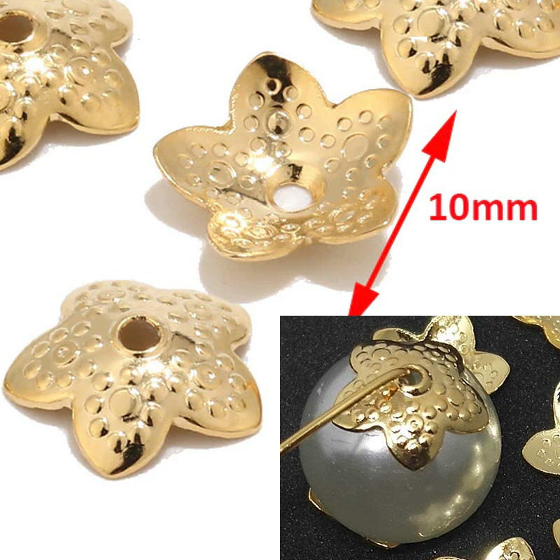 10mmゴールドステンレスフラワービーズキャップ/1個販売 天然石やストーンのパーツの帽子 サージカルステンレス316L パーツ 金具で石を傷つけない ベールパ...