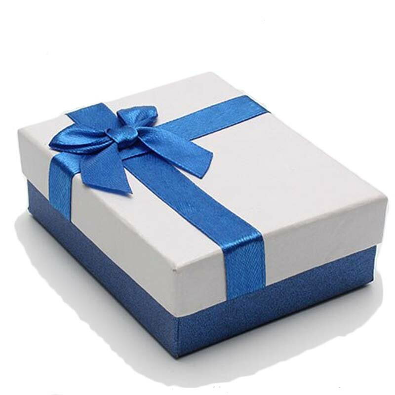 ブルーリボンラッピングボックス(90mmx70mmx36mm) 1個販売 クリーム色 箱 青色 指輪 ペアリング ネックレス チョーカー ペンダント ピアス イ...