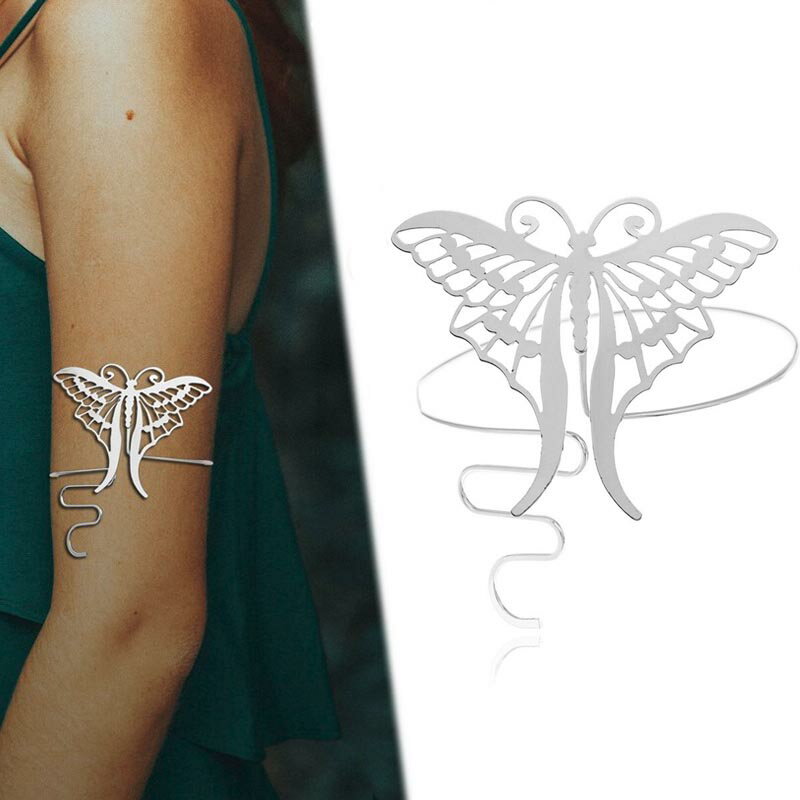 ボヘミアンバタフライ アームレット (シルバー)バングル 腕輪 ブレスレット 二の腕 にのうで 腕に巻く 手首に巻く アームバンド フェスティバル ベリーダンス...