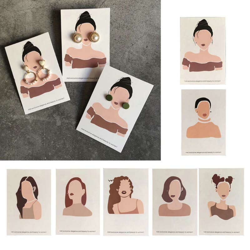 ウーマンシルエットピアス用台紙 5枚セット 女性の絵 2穴 アクセサリー台紙 2ホール ディスプレイカード お店 白い台紙 紙 ペーパータグ ペーパー台紙 5組...