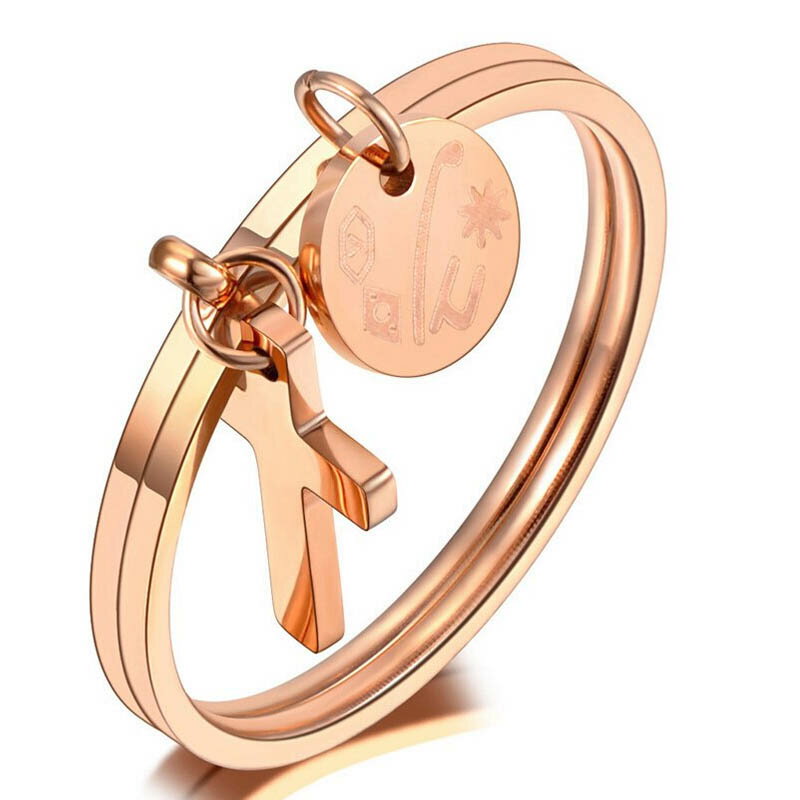 ピンクゴールドクロス&タグチャームシェルステンレスリング(SRV116)サイズ/20号 十字架 2連 2本 丸型 ウエディング 結婚式 パーティー 指輪 サージ...