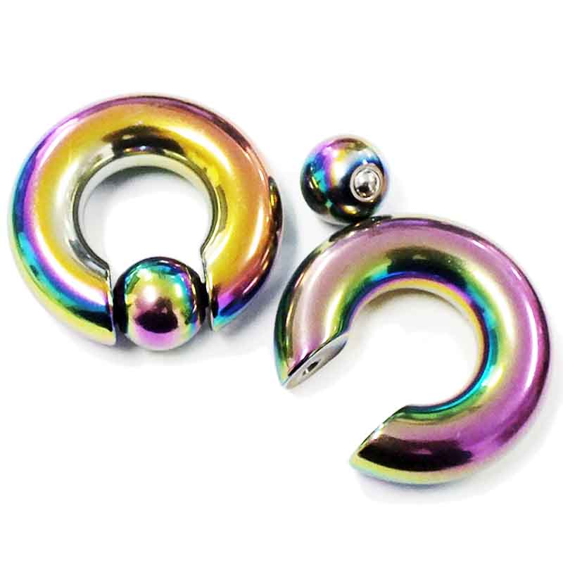 虹色 ボディーピアス 00G スプリング式レインボーCBR ボディピアス 00ゲージ 10mm 10ミリ 1個販売 メンズ レディース リング型 キャプティブビーズリング 人気 おしゃれ マルチカラー サージカルステンレス316L 耳 ヘリックス セプタム バネ式 手で外せる RWBCR