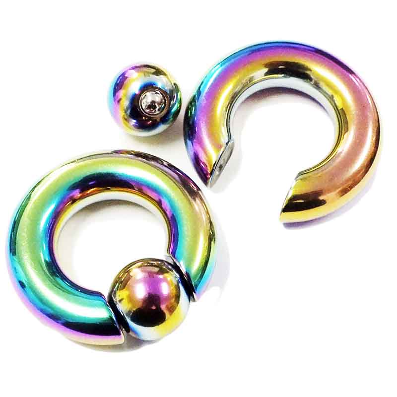 虹色 ボディーピアス 0G スプリング式レインボーCBR ボディピアス 0ゲージ 8mm 8ミリ 1個販売 メンズ レディース リング型 キャプティブビーズリング 人気 おしゃれ マルチカラー サージカルステンレス316L 耳 ヘリックス セプタム バネ式 手で外せる RWBCR