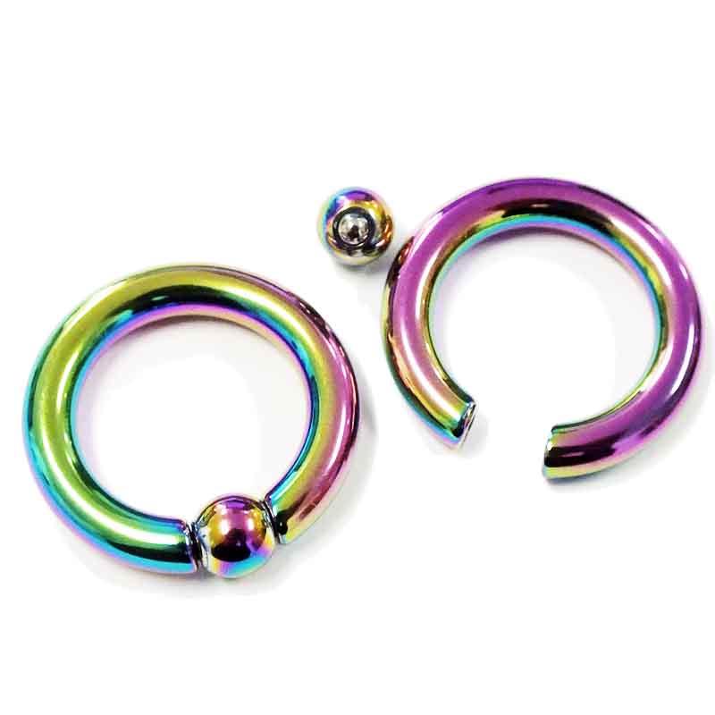 楽天ピアス専門ショップGreen Piercing[虹色 ボディーピアス 6G] スプリング式レインボーCBR ボディピアス 6ゲージ 4mm 4ミリ 1個販売 メンズ レディース リング型 キャプティブビーズリング 人気 おしゃれ マルチカラー サージカルステンレス316L 耳 ヘリックス セプタム バネ式 手で外せる RWBCR 人気 ギフト